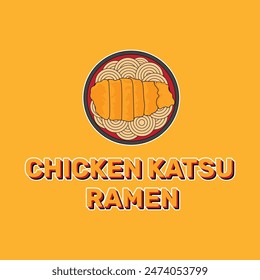 Japanese noodles ramen with fried chicken isolated illustration vector. Katsu ramen noodle soup icon design. Katsu curry noodles cartoon vector.