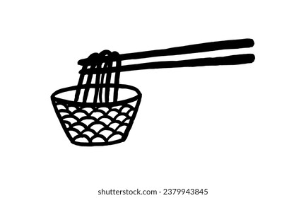 Japanese noodles, vector. Sketch, hand drawing. Cafe, restaurant, lunch, snack, Eastern cuisine. Black on white. Eps10