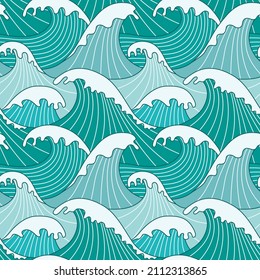 Japanese Ocean Hill Wave Vector Seamless Pattern
