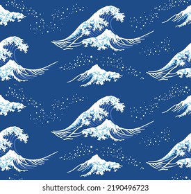 Japanese Ocean Storm Wave Vector Seamless Pattern