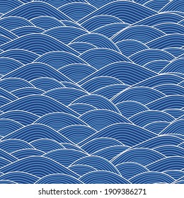 Japanese Ocean Wave Line Vector Seamless Pattern