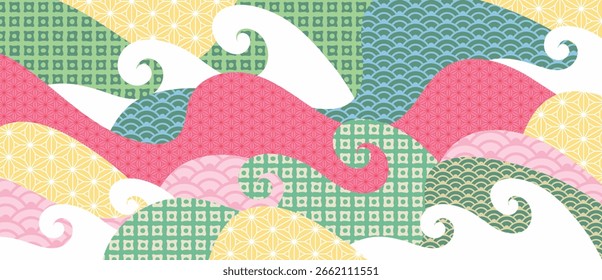 Vector de fondo de patrón de onda oceánica japonesa. Diseño oriental del Fondo de pantalla con el modelo de la onda del mar. Ilustración para el Anuncio, arte de la pared, Sitio web, interior.