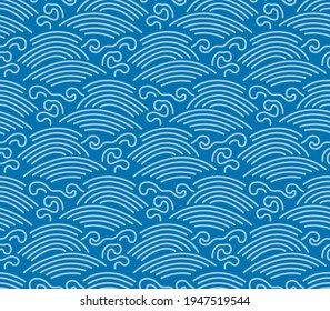 Japanese Ocean Wave Vector Seamless Pattern