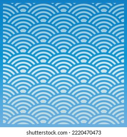 Japanese ocean waves or cloud geometric seamless repeated pattern. Blue traditional design stencil.