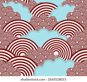japanese Ocean waves seamless pattern background vector