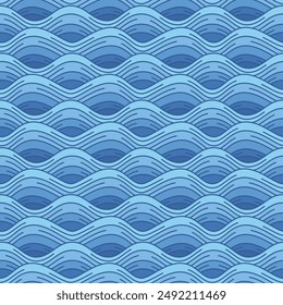Japanese Ocean Wavy Line Vector Seamless Pattern