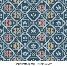 Japanese Octagon Flower Mosaic Vector Seamless Pattern