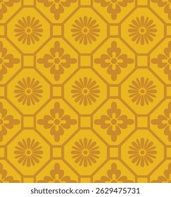 Japanese Octagon Flower Mosaic Vector Seamless Pattern
