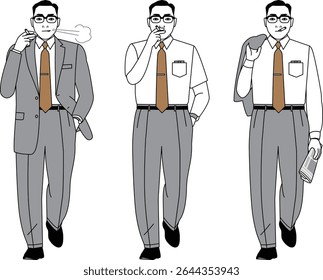 Trabalhador de escritório japonês caminhando no período Showa, velhos tempos Ilustração Vetor
