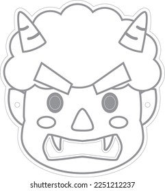 Japanese ogre mask. This is a Line for coloring of Setsubun.