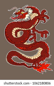 Japanese old Dragon sticker on black background.Chinese dragon tattoo. Traditional Asian tattoo the old dragon vector.