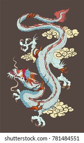 Japanese old Dragon sticker on black background.Chinese dragon tattoo. Traditional Asian tattoo the old dragon vector.