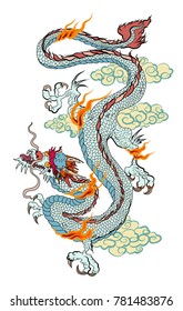 Japanese old dragon for tattoo. Traditional Asian tattoo the old dragon vector.Chinese dragon and sketch for tattoo