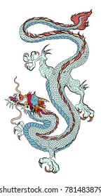 Japanese old dragon for tattoo. Traditional Asian tattoo the old dragon vector.Chinese dragon and sketch for tattoo