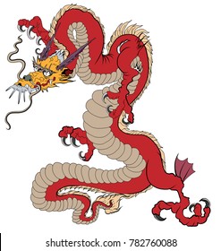 Japanese old dragon for tattoo. Traditional Asian tattoo the old dragon vector.Chinese dragon and sketch for tattoo