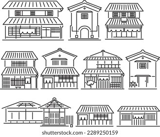 Japanese old folk house simple line drawing illustration
