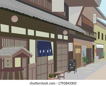 Japanese old town. Restaurant and shops.