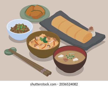Japanese omelet set meal vector illustration