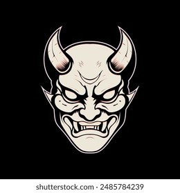 Japanese Oni Demon Mask Illustration. Mask Designs for T-shirts, Tattoos, Stickers, Gaming Logos or Posters