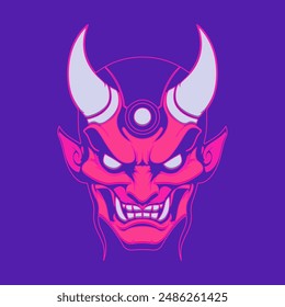 Japanese Oni Demon Mask Illustration. Mask Designs for T-shirts, Tattoos, Stickers, Gaming Logos or Posters