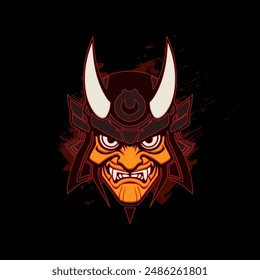 Japanese Oni Demon Mask Illustration. Mask Designs for T-shirts, Tattoos, Stickers, Gaming Logos or Posters