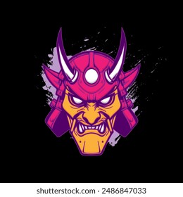 Japanese Oni Demon Mask Illustration. Mask Designs for T-shirts, Tattoos, Stickers, Gaming Logos or Posters