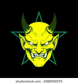 Japanese Oni Demon Mask Illustration. Mask Designs for T-shirts, Tattoos, Stickers, Gaming Logos or Posters