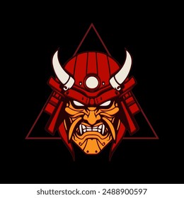 Japanese Oni Demon Mask Illustration. Mask Designs for T-shirts, Tattoos, Stickers, Gaming Logos or Posters