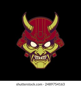 Japanese Oni Demon Mask Illustration. Mask Designs for T-shirts, Tattoos, Stickers, Gaming Logos or Posters