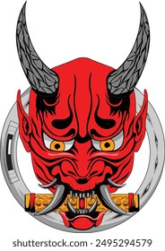 Japanese Oni Demon Mask Tattoo Vector