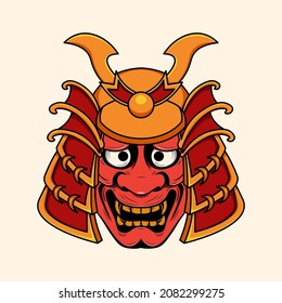 Japanese oni devil with samurai helmet illustration