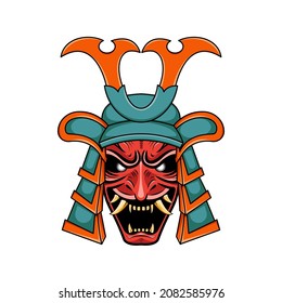 Japanese oni devil with samurai helmet illustration