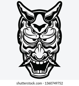 Japanese Oni Drawing - Japanese Mask Demon Devil Vector Illustrations