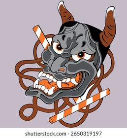 Japanese oni face mask tattoo design,