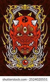 japanese oni mask awesome illustration for t shirt design