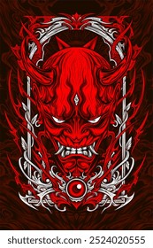 japanese oni mask awesome illustration for t shirt design