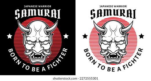 japanese oni mask in black and white vintage style isolated vector isolated