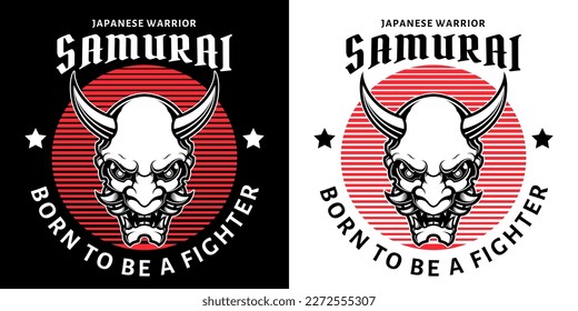 japanese oni mask in black and white vintage style isolated vector isolated