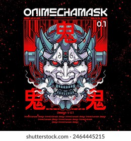 japanese oni mask with detailed robot style vector illustration