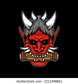 japanese oni mask devil head hand drawn illustration