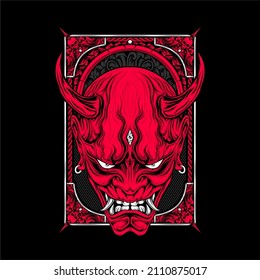 japanese oni mask illustration with awesome background