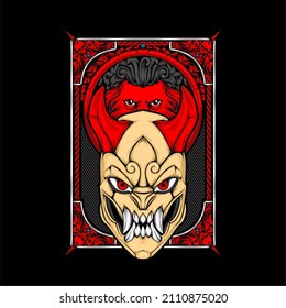 japanese oni mask illustration with awesome background