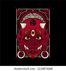 japanese oni mask illustration with awesome background