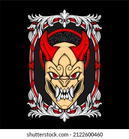 japanese oni mask illustration with awesome background