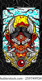 japanese oni mask illustration for awesome t shirt design