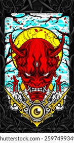 japanese oni mask illustration for awesome t shirt design