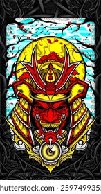 japanese oni mask illustration for awesome t shirt design