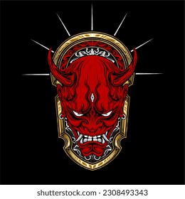 japanese oni mask illustration for t shirt design