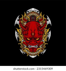 japanese oni mask illustration for t shirt design