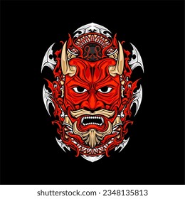 japanese oni mask illustration for t shirt design